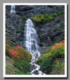 Bridal Veil Falls tumble down the walls of Provo Canyon in Utah.